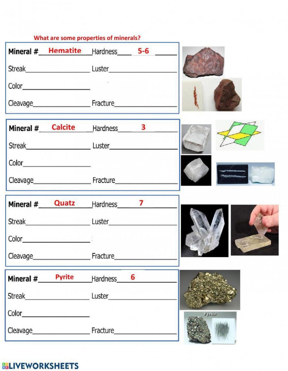 Minerals exercise  Live Worksheets