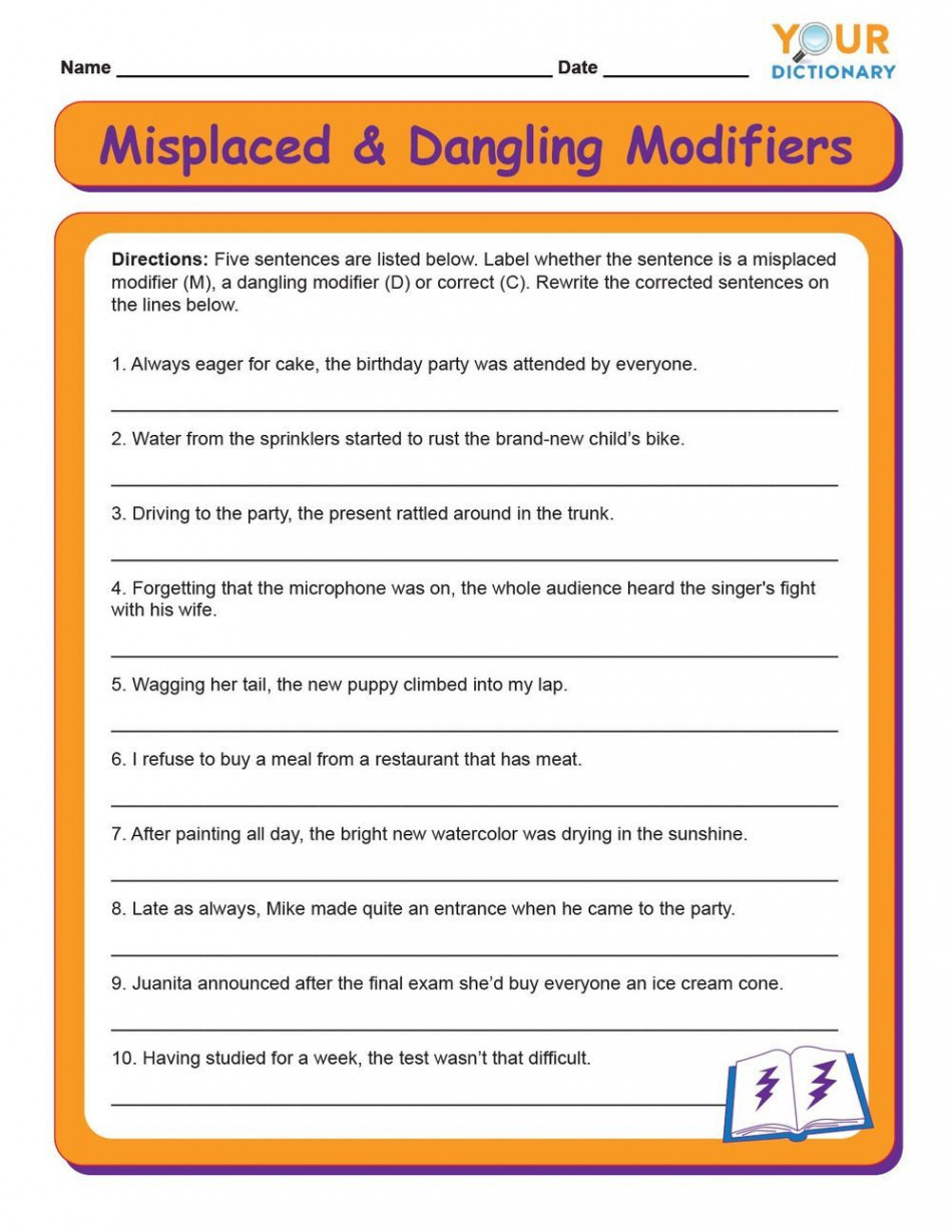 Misplaced and Dangling Modifiers Worksheet  Misplaced modifiers