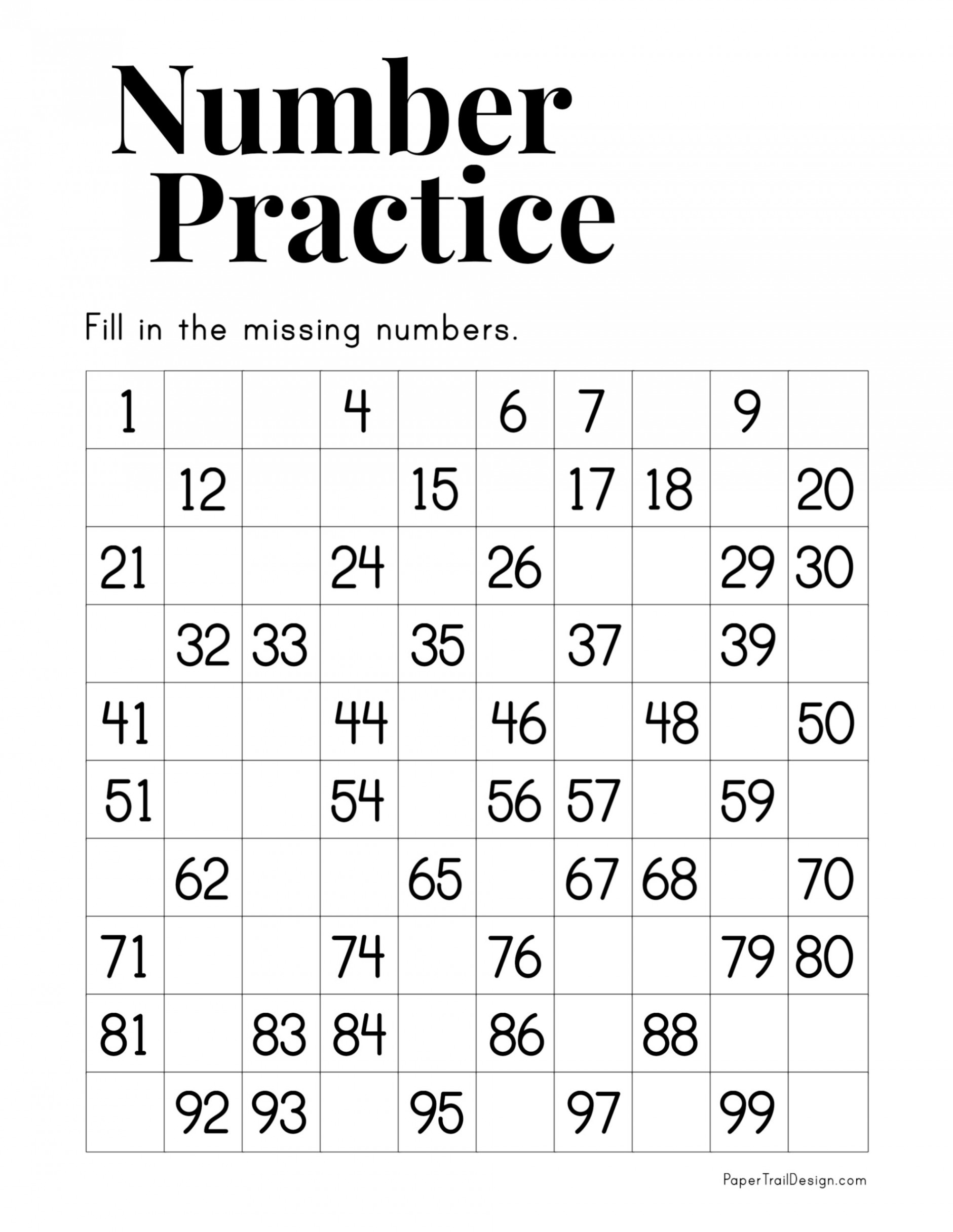 Missing Numbers Worksheet -00 - Paper Trail Design