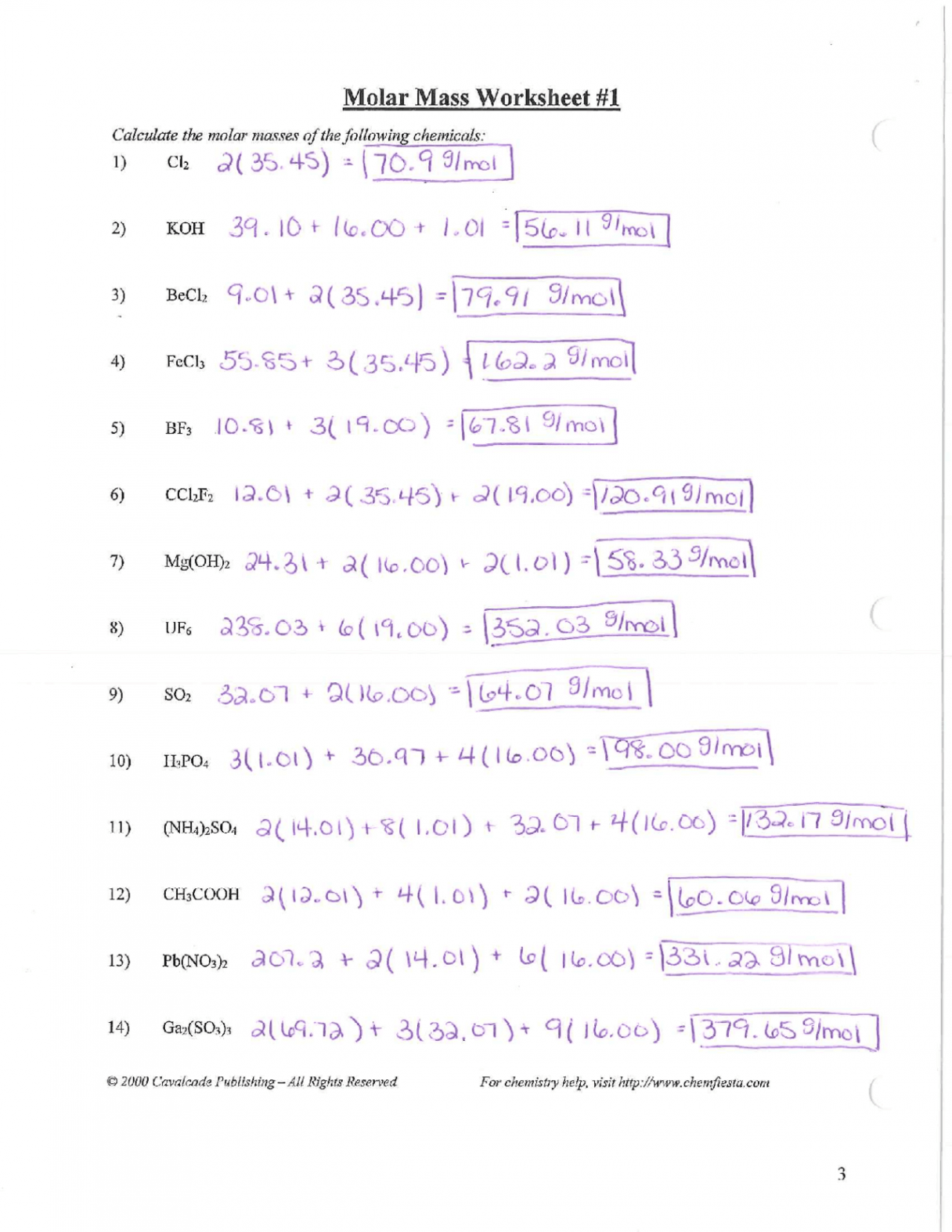 Molar Mass Worksheet  Study notes Environmental science  Docsity