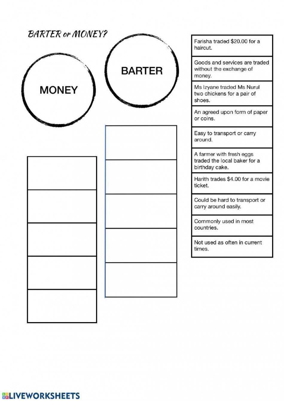 Money or Barter? worksheet  Live Worksheets