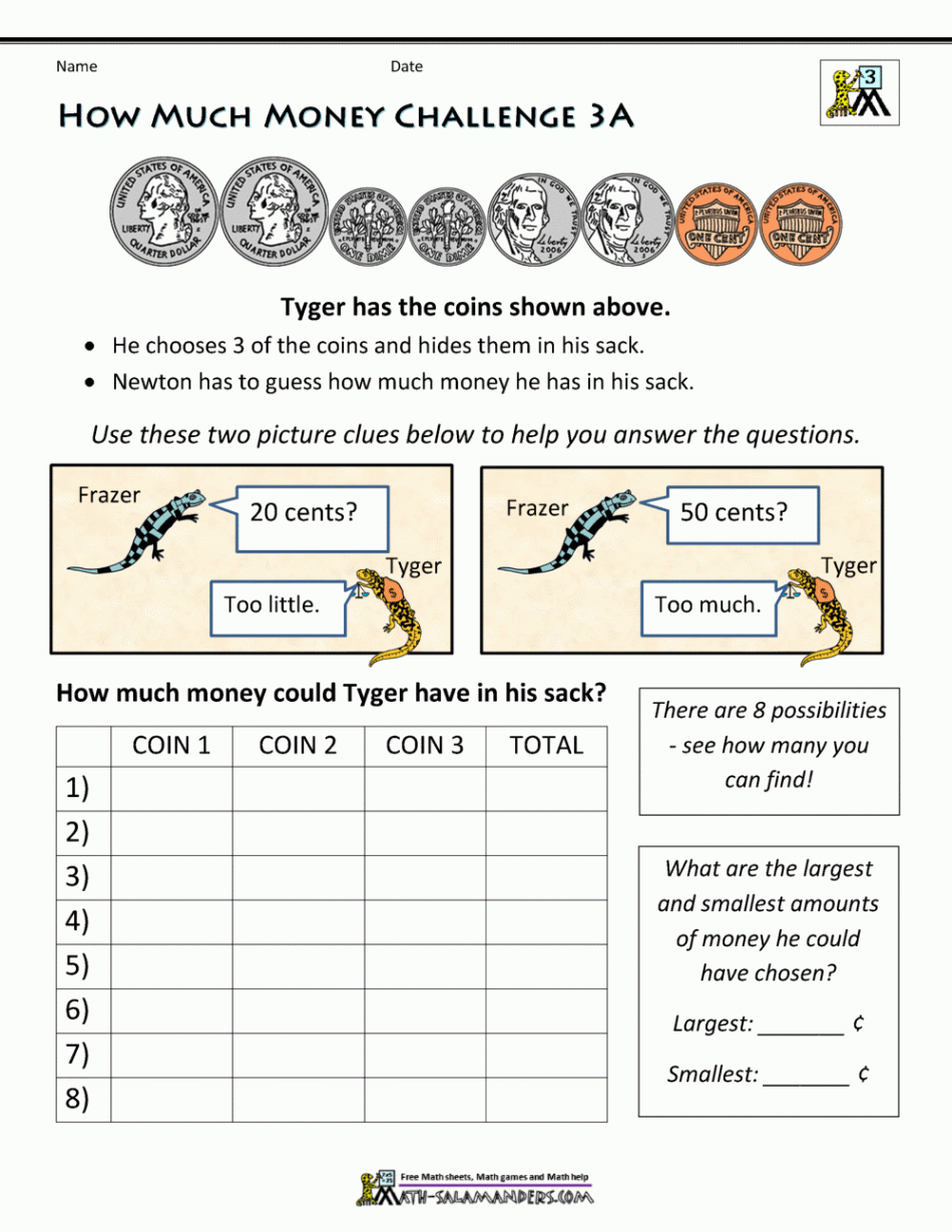 Money Worksheets rd Grade Money Challenges