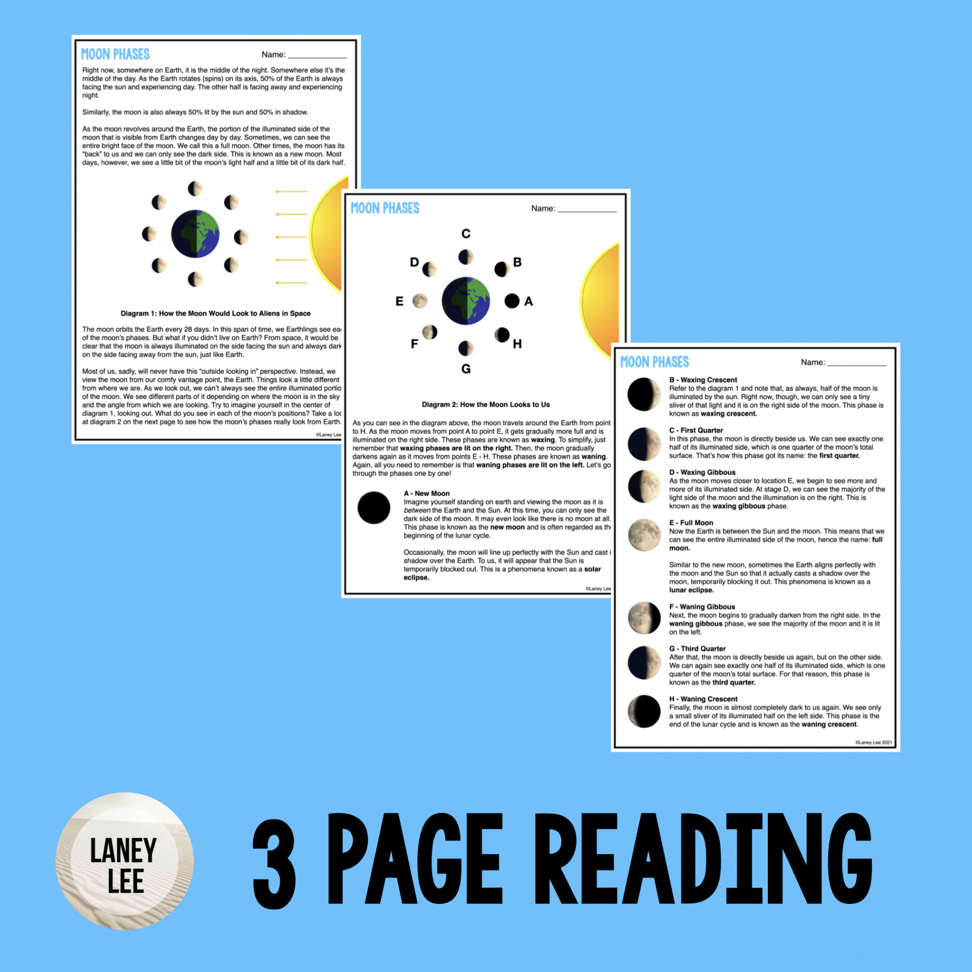 Moon Phases - Reading Comprehension Worksheets