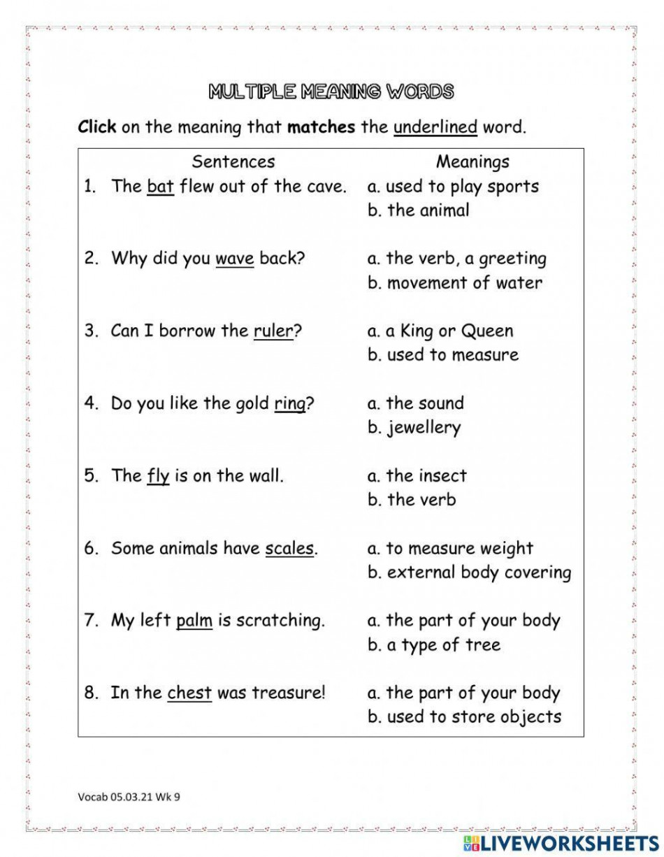 Multiple Meaning Words online activity  Live Worksheets