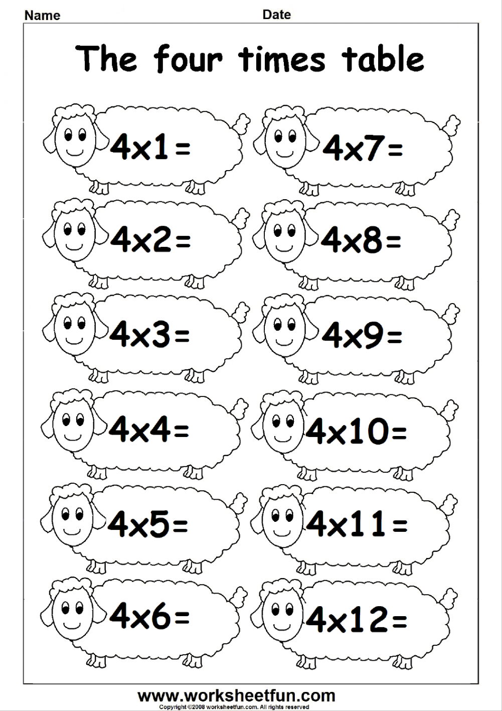 Multiplication Times Tables Worksheets – ,  &  Times Tables