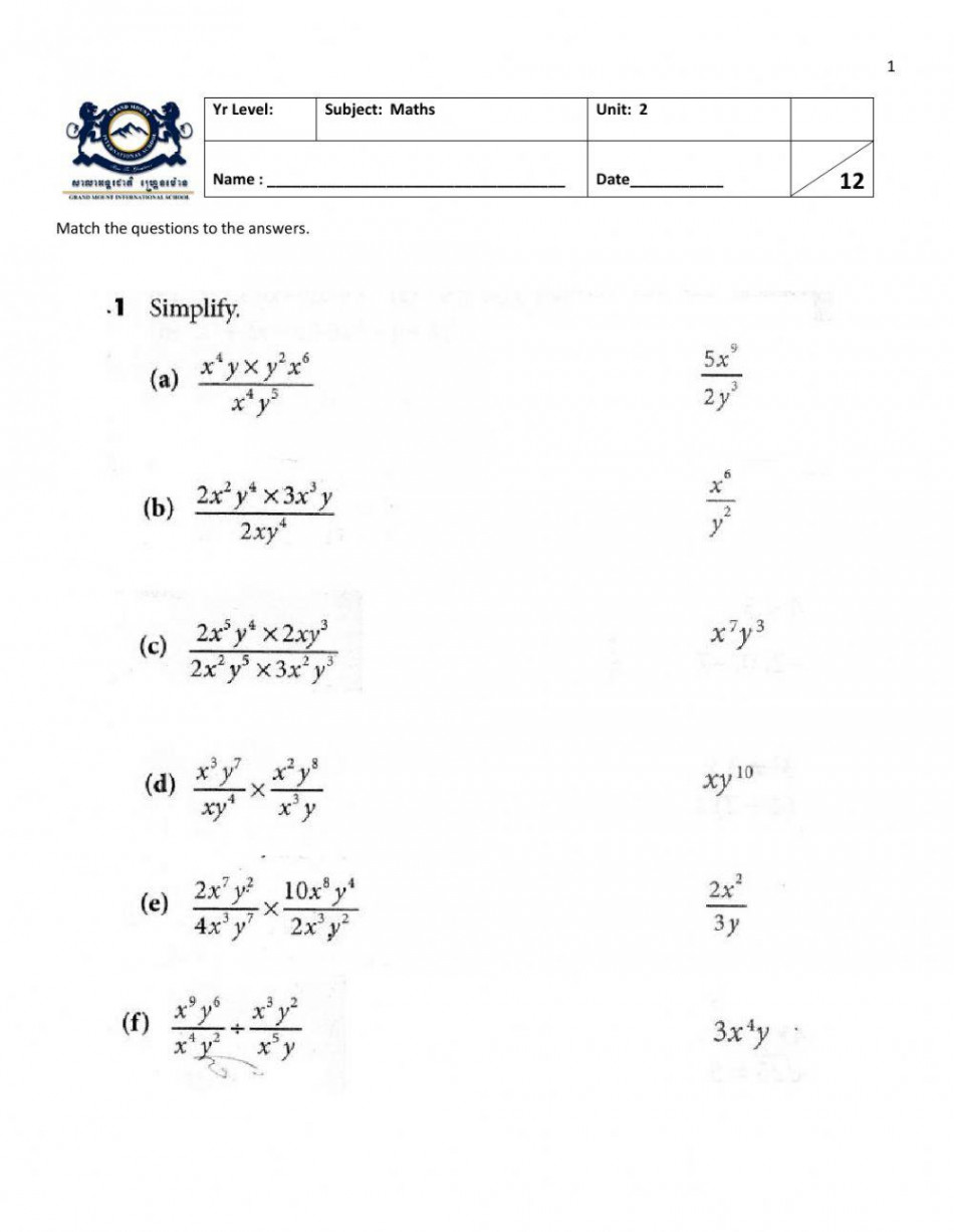 Multiplying and Dividing exponents worksheet  Live Worksheets