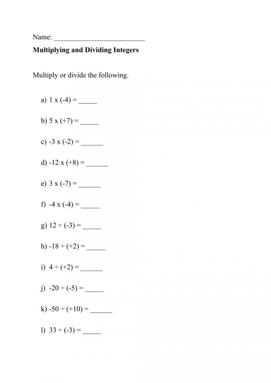 Multiplying and Dividing Integers interactive worksheet  Live