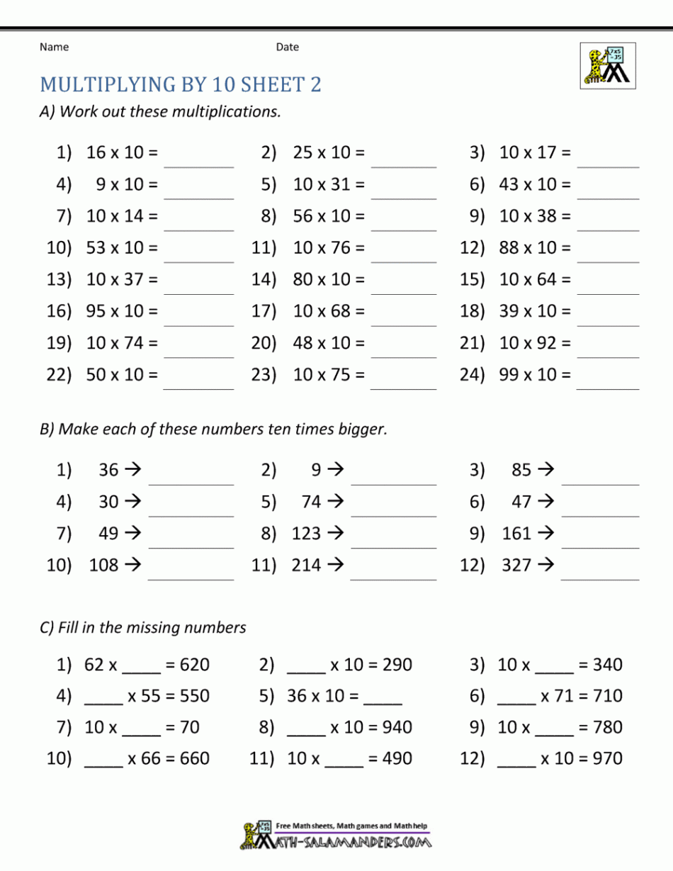 Multiplying by  and 0 Worksheets