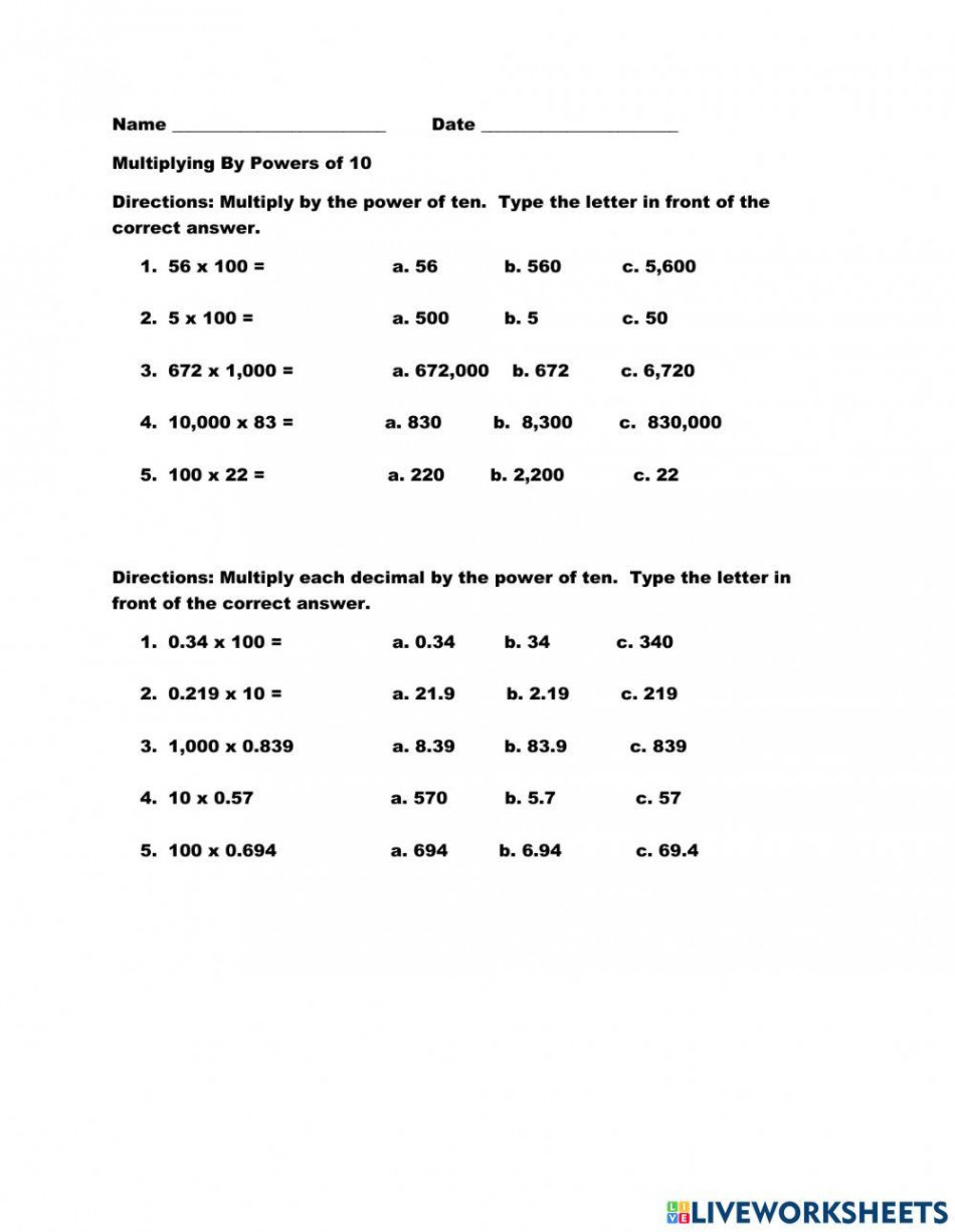 Multiplying by Powers of  worksheet  Live Worksheets