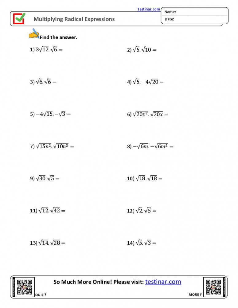 Multiplying Radical Expressions worksheets