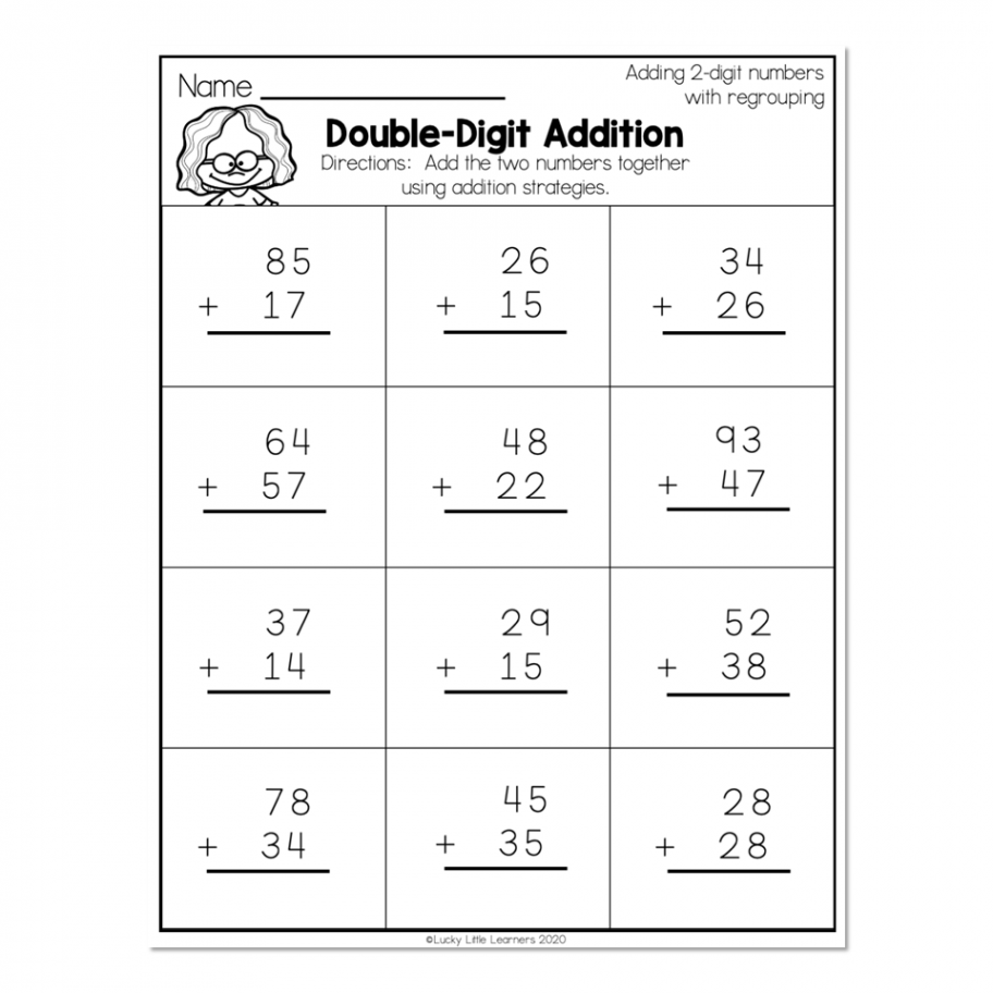 nd Grade Math Worksheets - -Digit Addition With Regrouping - Double Digit  Addition