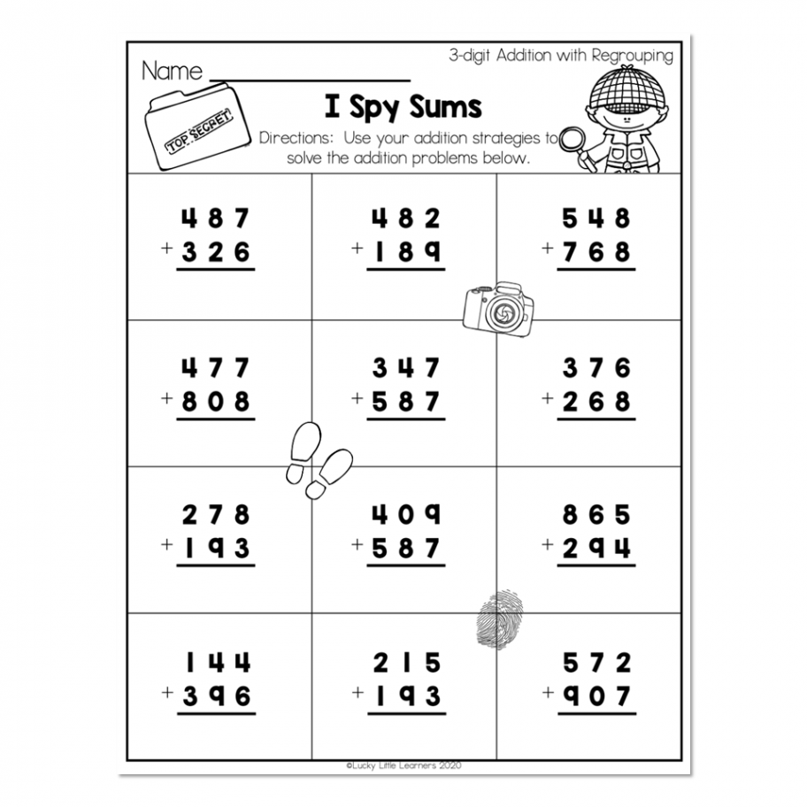 nd Grade Math Worksheets - -Digit Addition With Regrouping - I Spy Sums