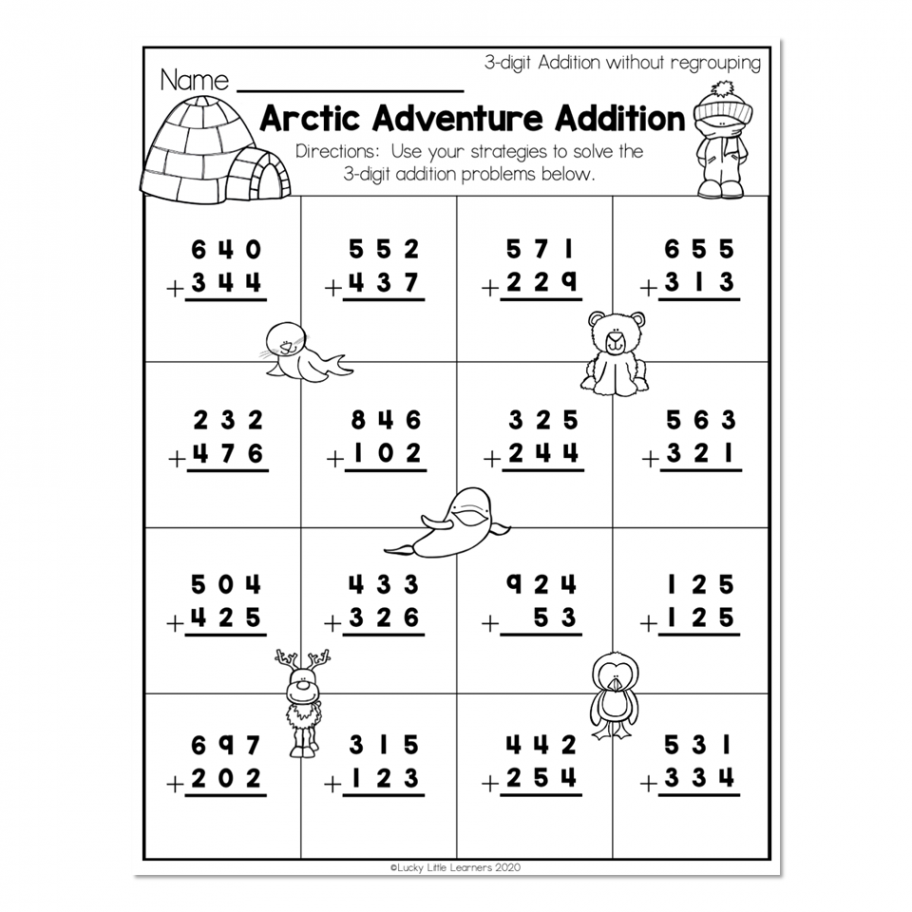 nd Grade Math Worksheets - -Digit Addition Without Regrouping - Arctic  Adventure Addition