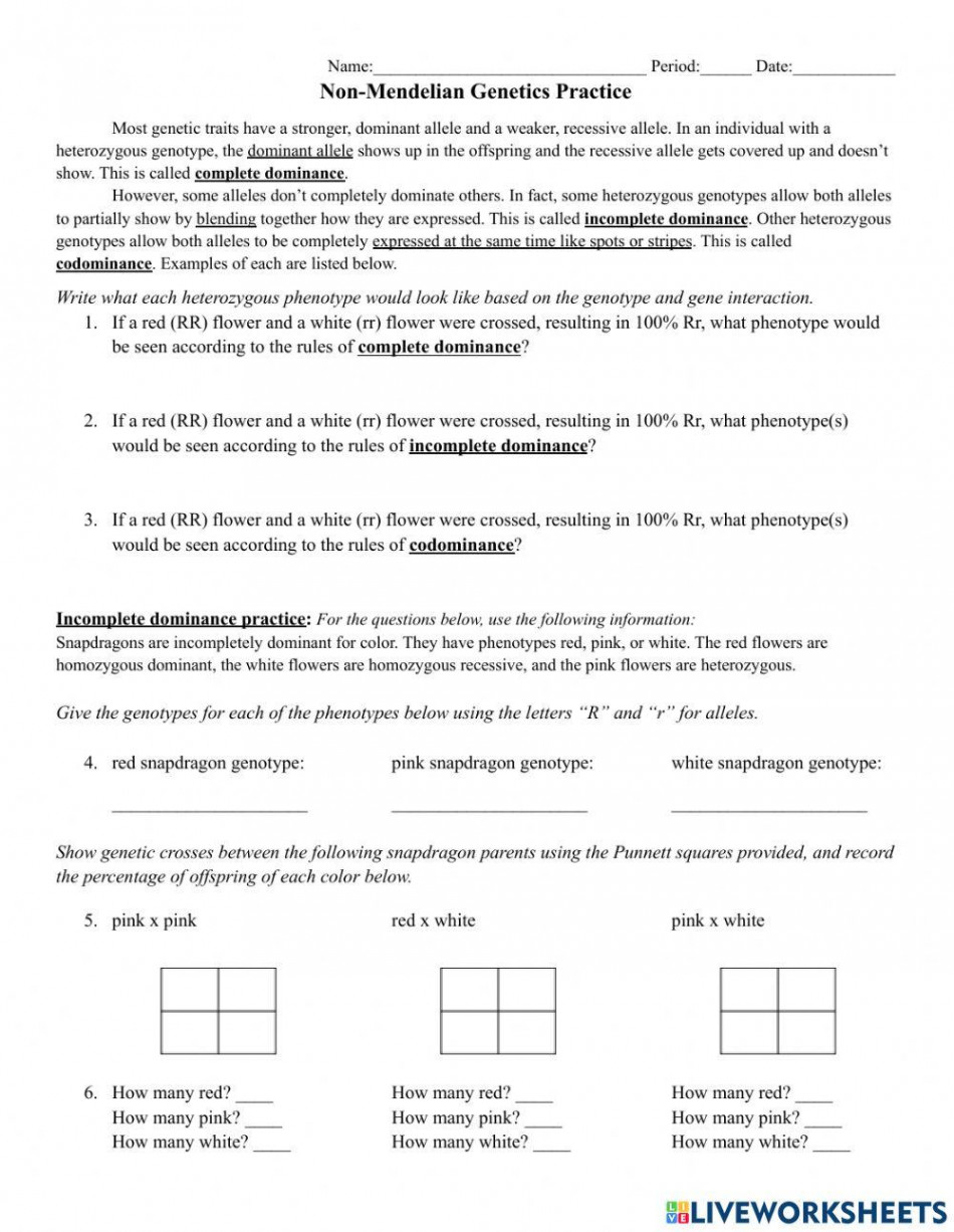 Non-Mendelian Genetics Practice interactive worksheet  Live