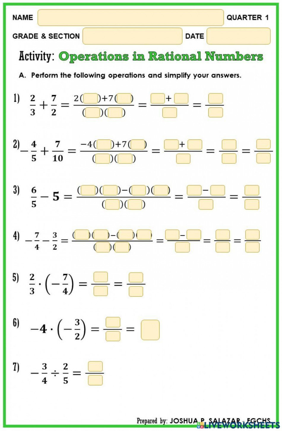 Operations on Rational Numbers worksheet  Live Worksheets