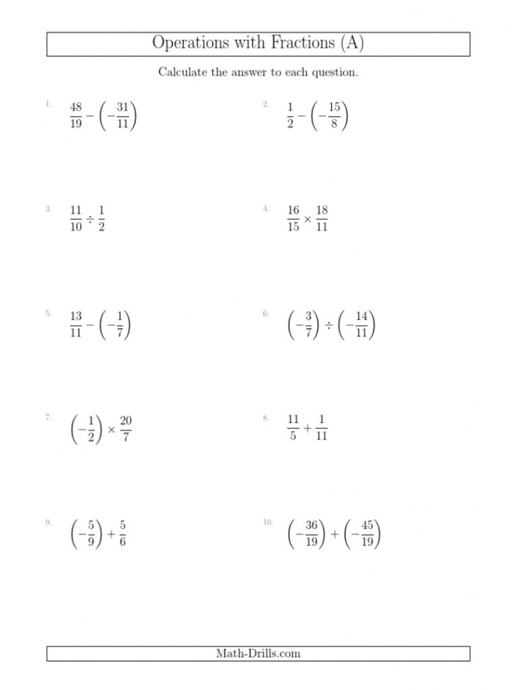 Operations With Fractions (A) : Calculate The Answer To Each