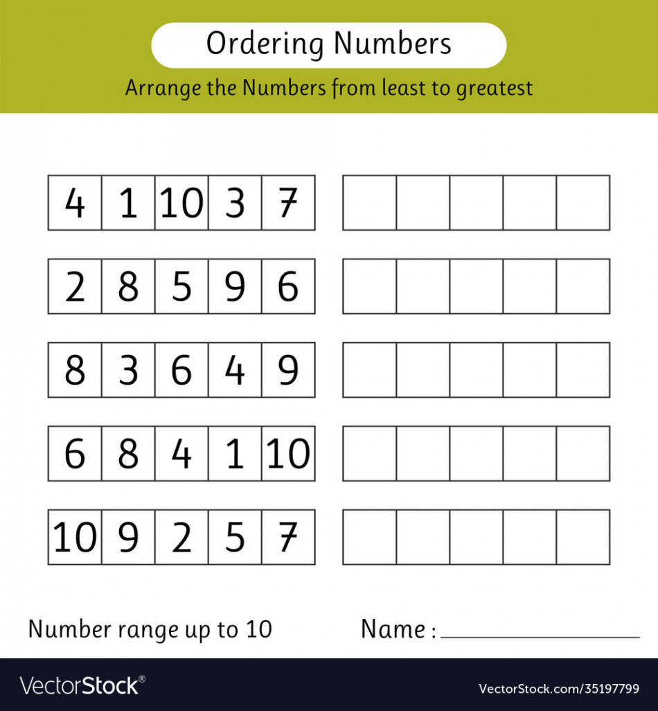 Ordering numbers worksheet arrange Royalty Free Vector Image