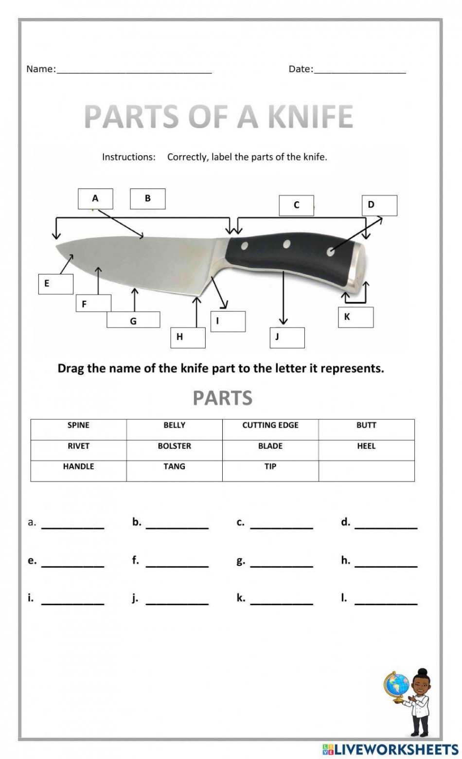 Parts of a knife interactive worksheet  Live Worksheets