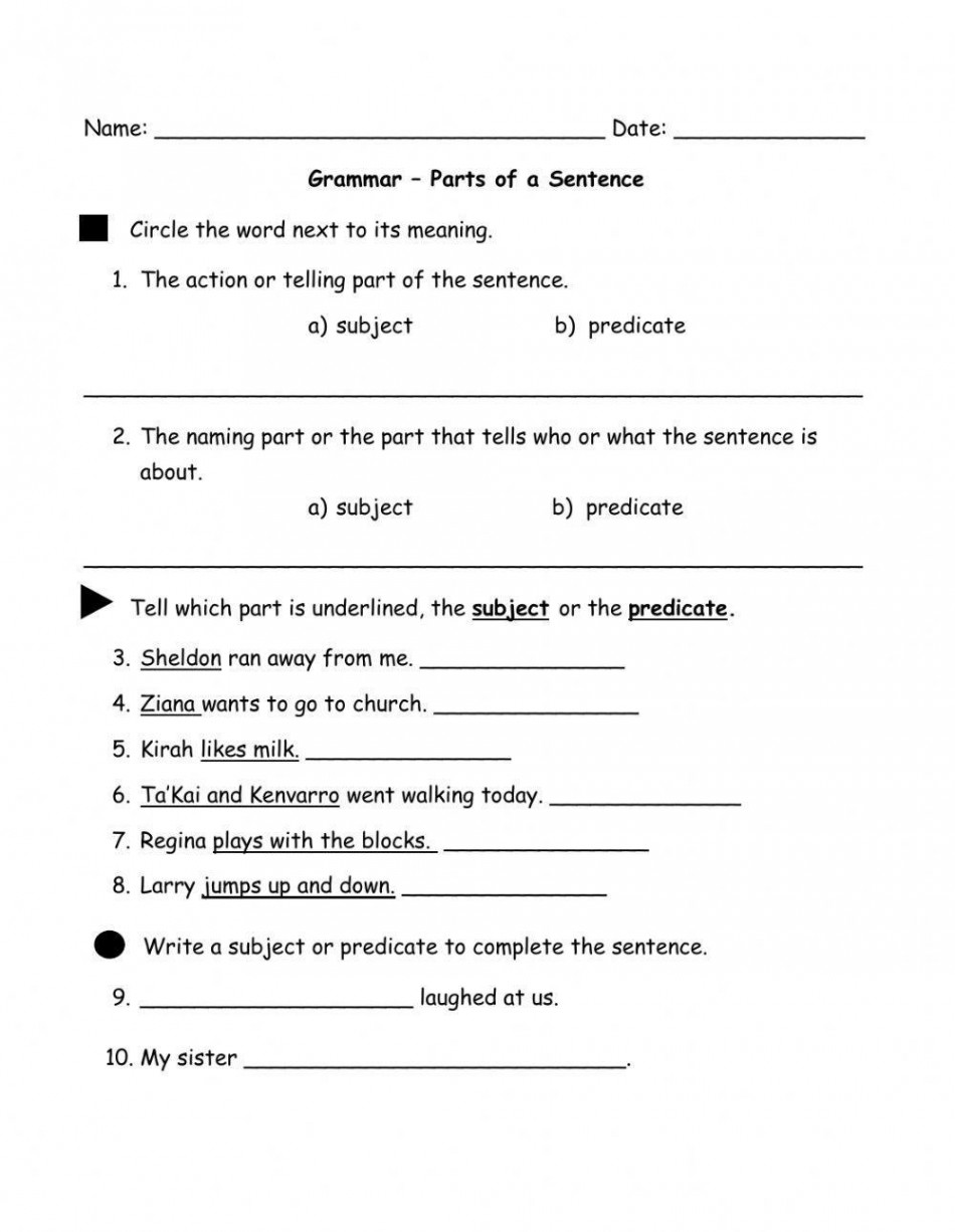 Parts of a Sentence free worksheet  Live Worksheets