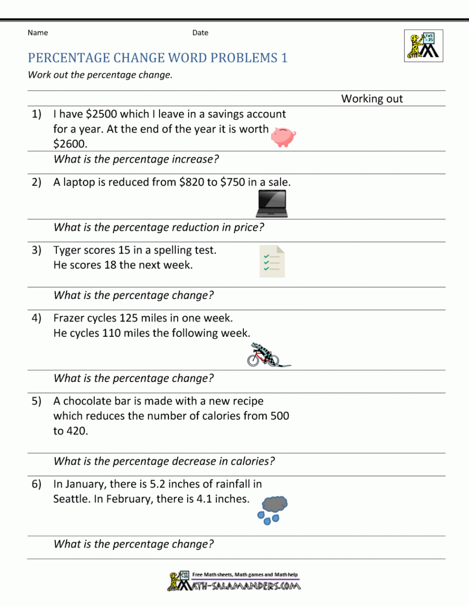 Percentage Increase and Decrease Worksheets