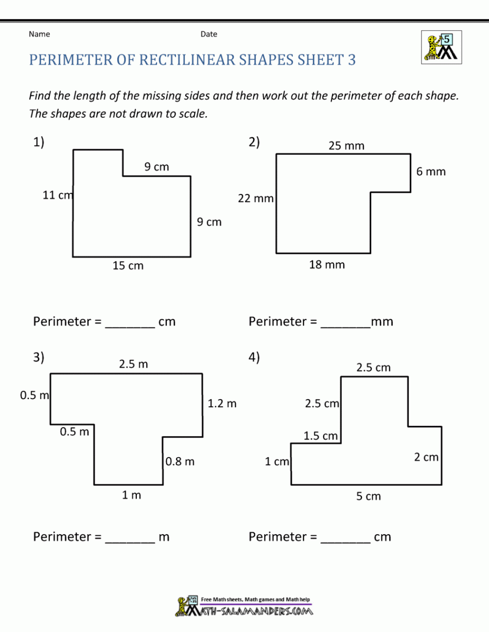 Perimeter of Different Shapes Worksheet