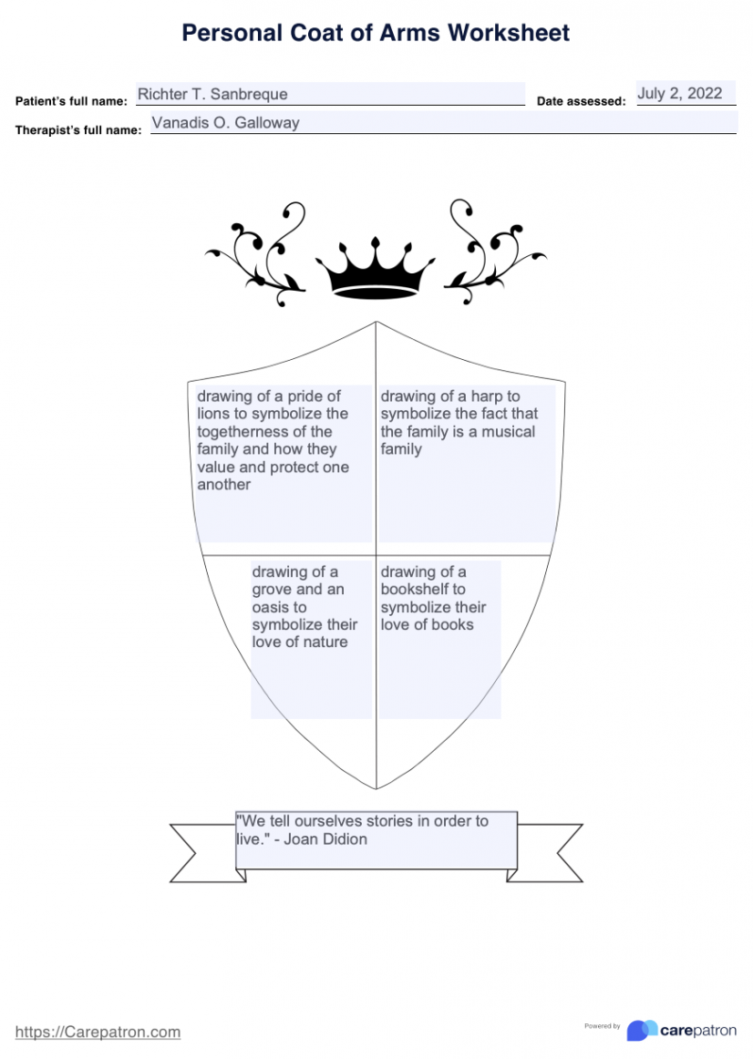 Personal Coat of Arms Art Therapy Worksheet & Example  Free PDF