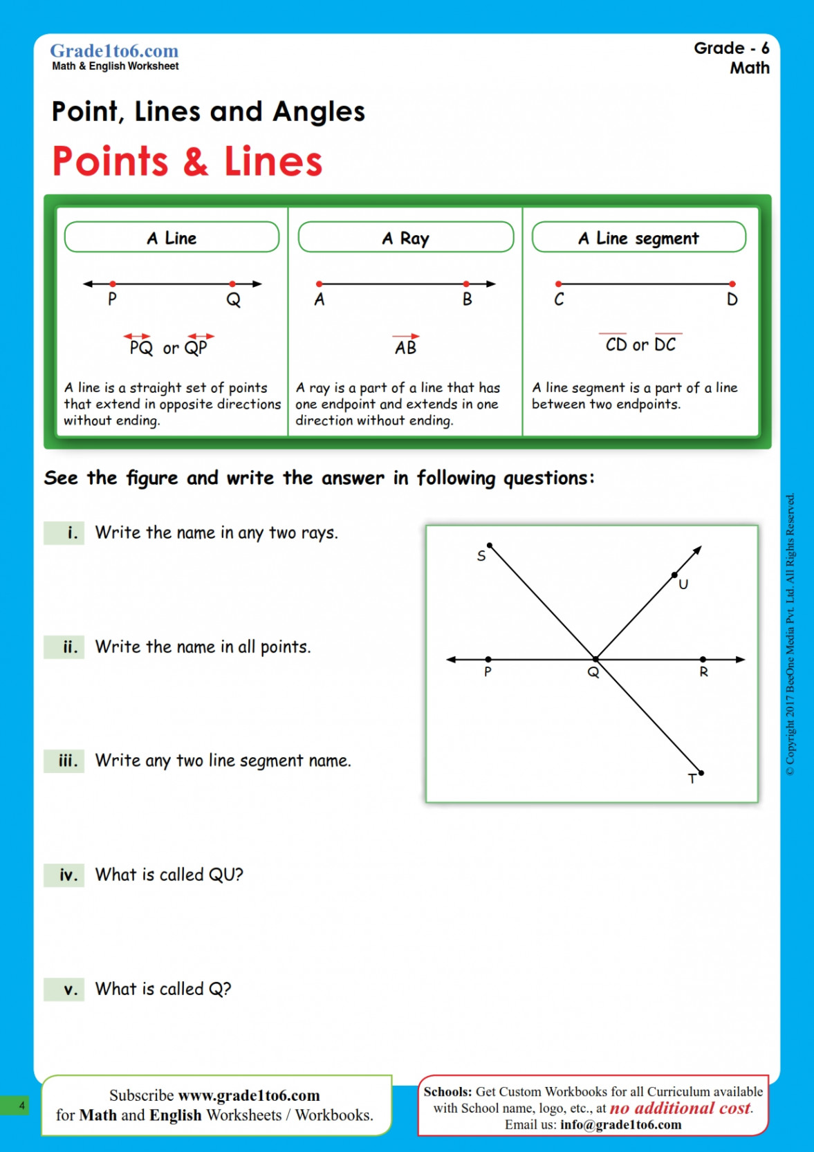 Point, Line, Ray and Segment Worksheet  Gradeto