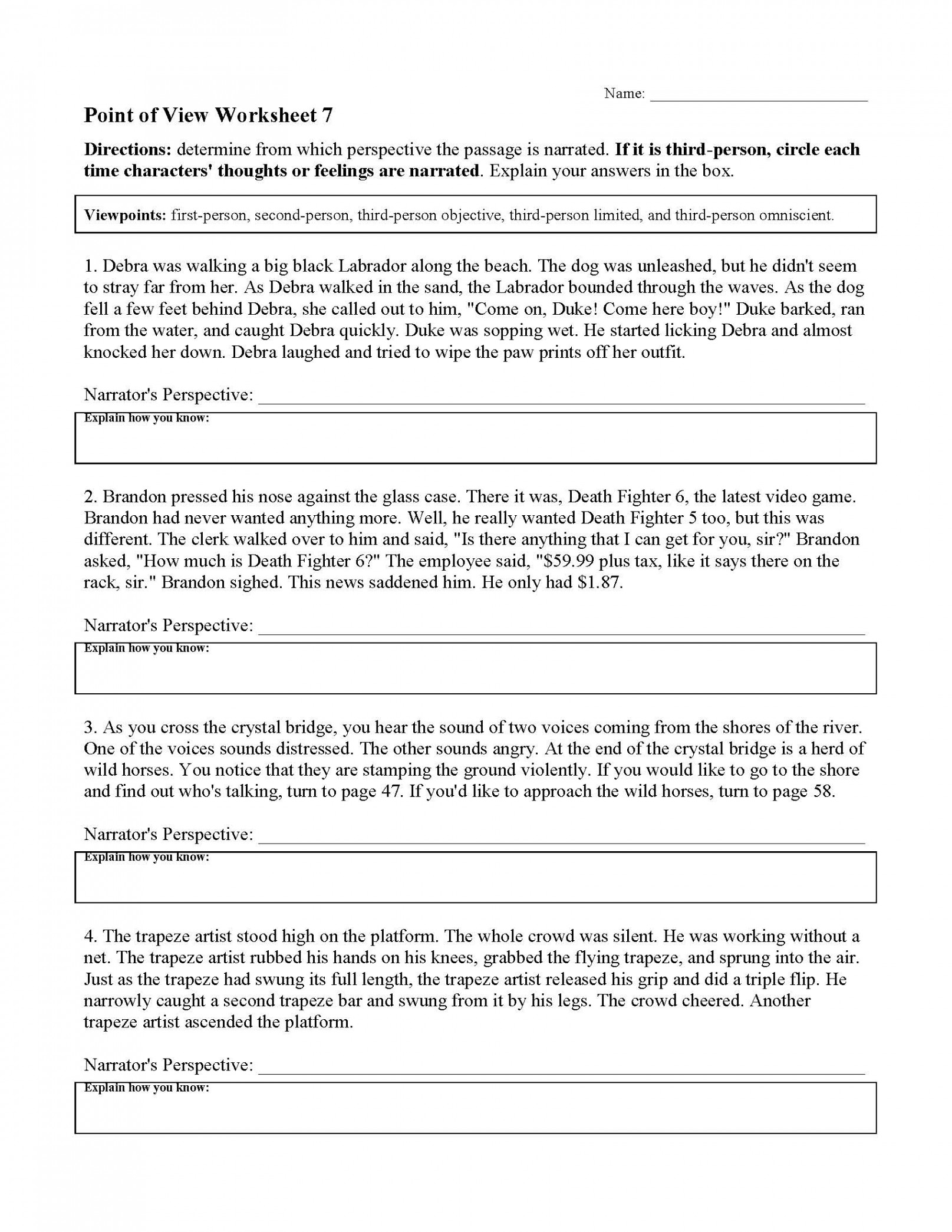 Point of View Worksheets  Reading Activities