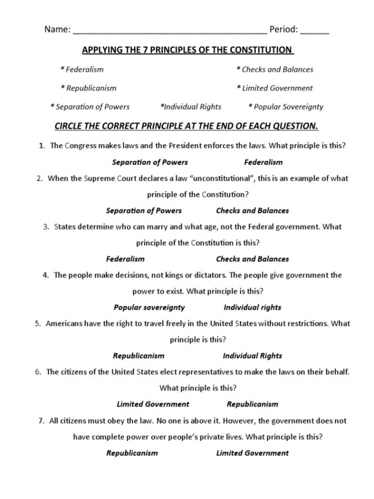 Principles of The Constitution Quiz  PDF  Separation Of Powers