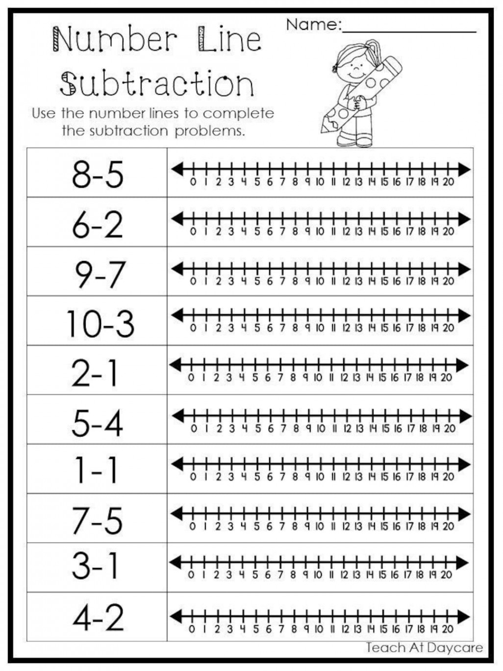 Printable Number Line Subtracting Worksheets. Numbers -