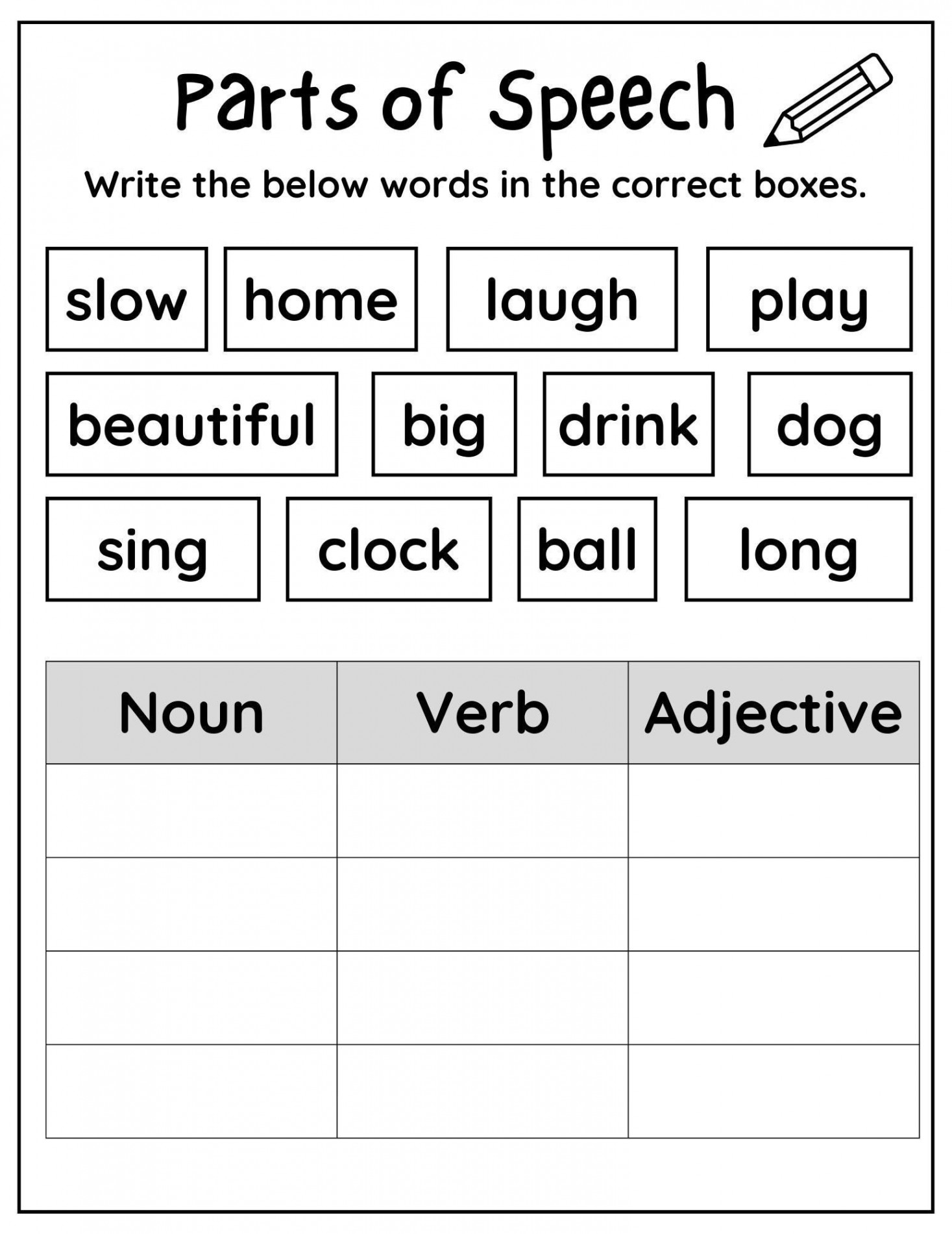 Printable Parts of Speech Worksheets Printable Noun Verb - Etsy