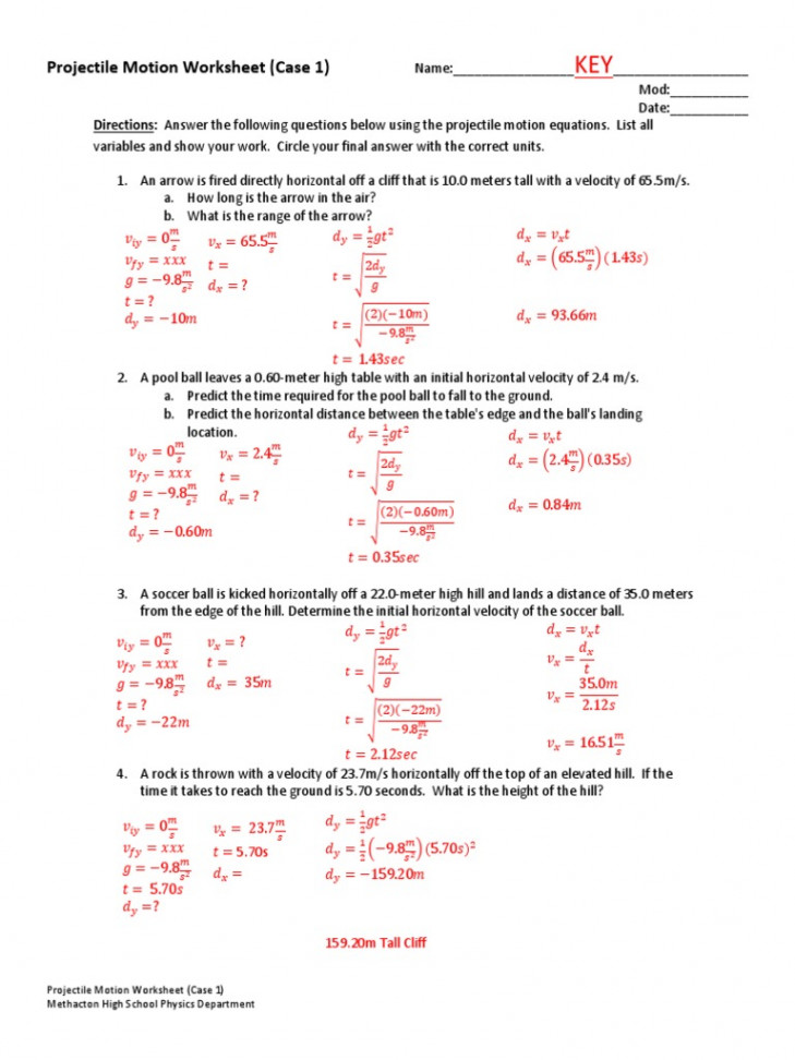 Projectile Motion Worksheet (Case )  PDF  Projectiles  Mechanics