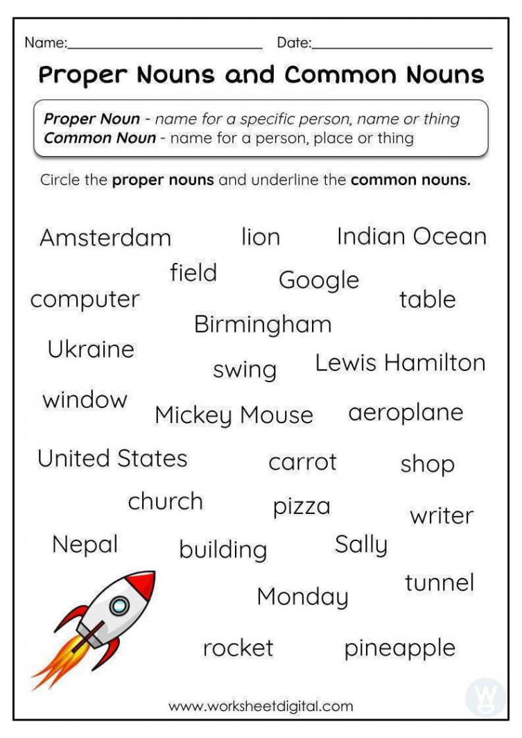 Proper Nouns and Common Nouns - Worksheet Digital