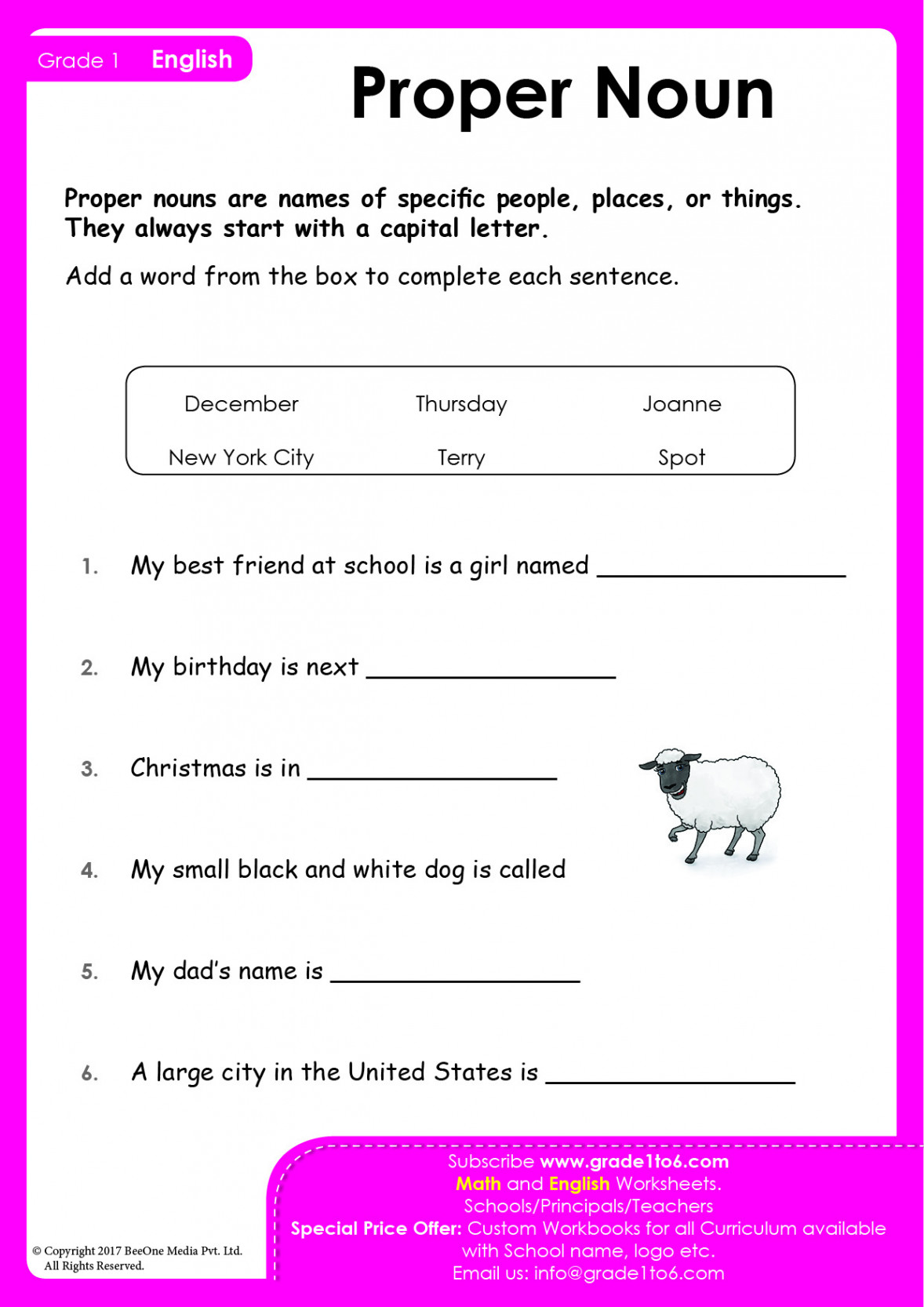 Proper Nouns  Grammar Worksheets