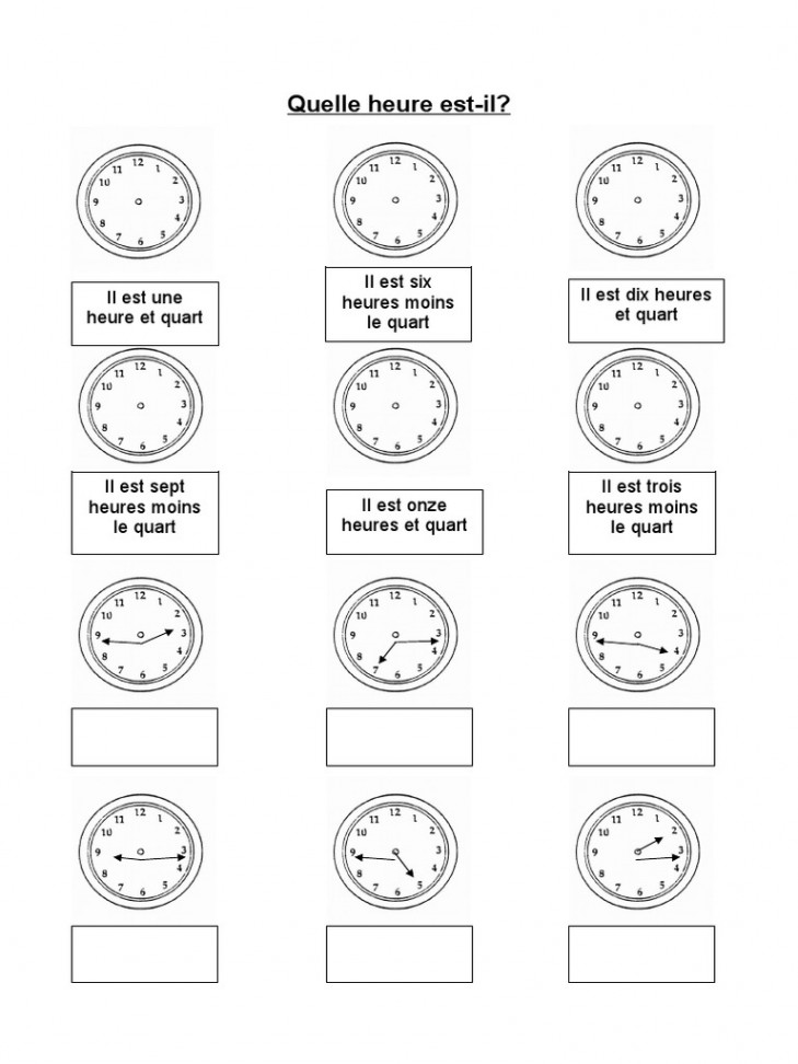 Quelle Heure Worksheet Quarter Past and To  PDF