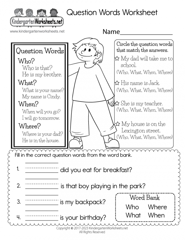 Question Words Worksheet - Free Printable, Digital, & PDF