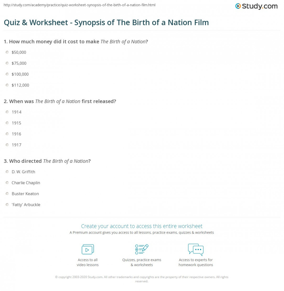 Quiz & Worksheet - Synopsis of The Birth of a Nation Film  Study