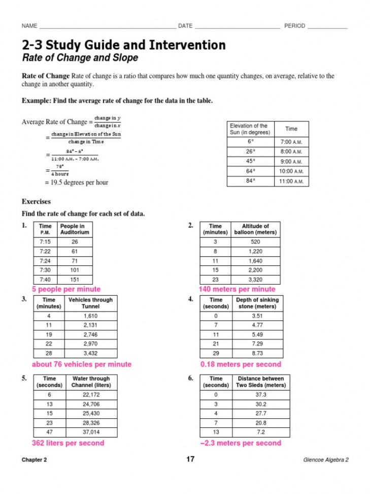 Rate of Change and Slope Answer  PDF  Slope  Mathematical Objects