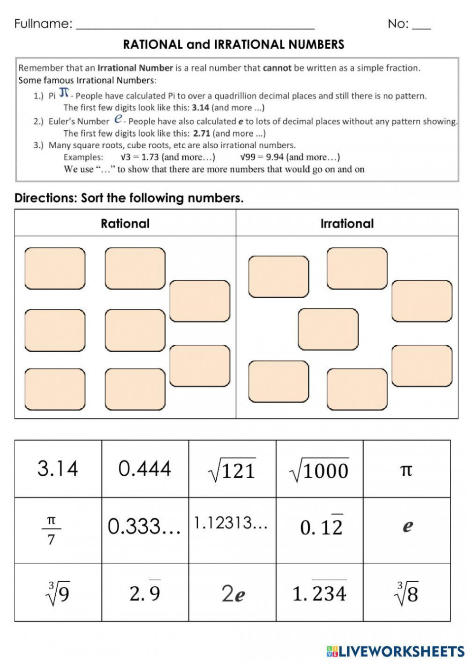 Rational and Irrational Numbers exercise  Live Worksheets