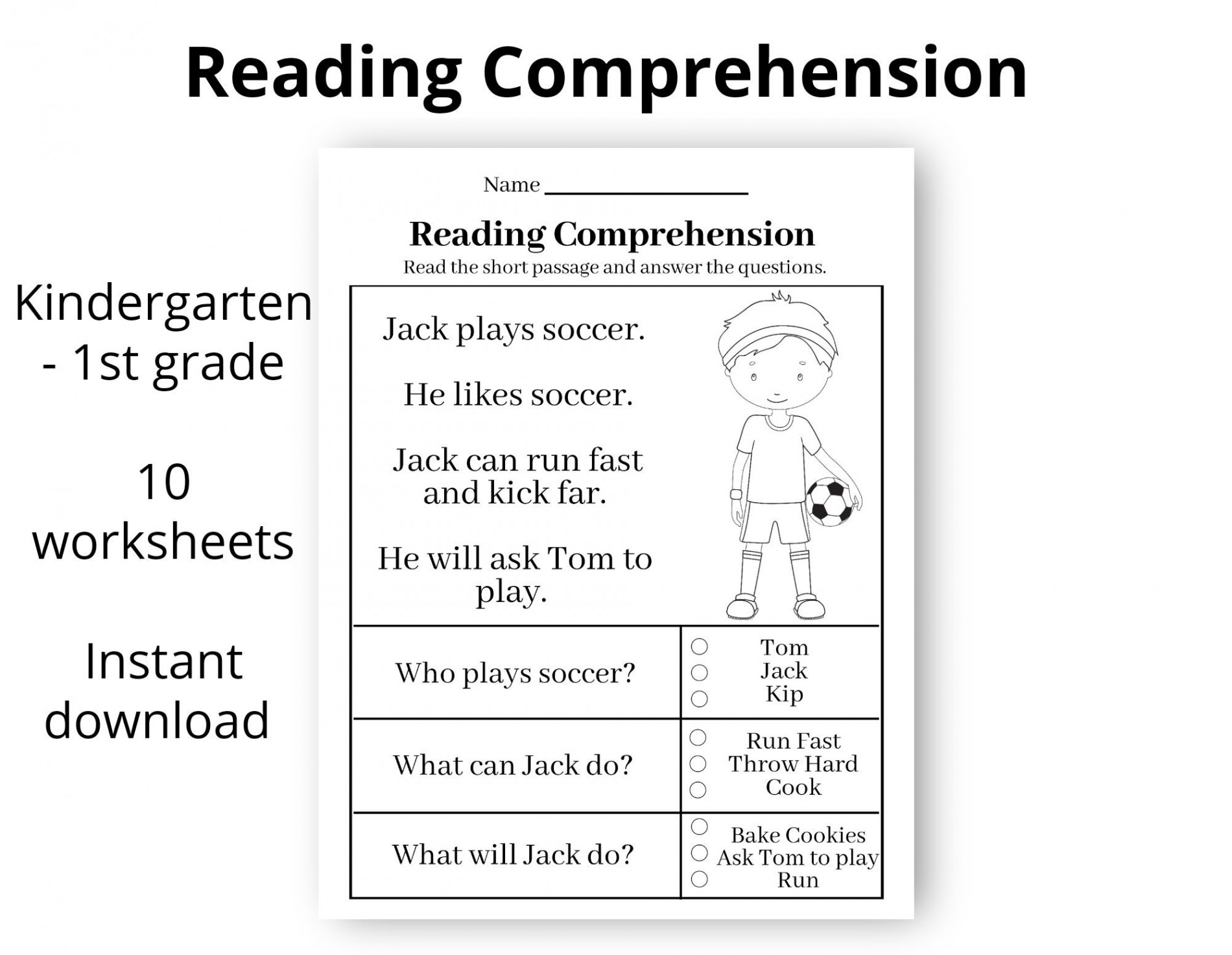 Reading Comprehension Printable Worksheet First Grade Kindergarten