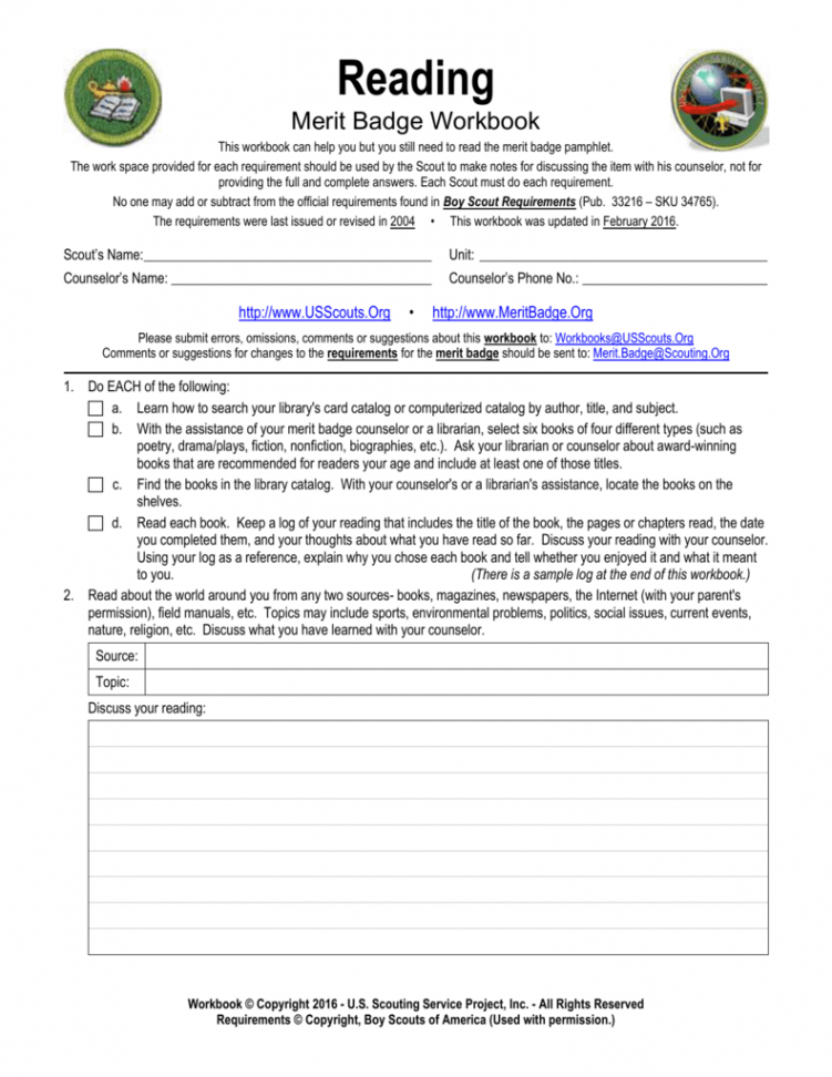 Reading - Merit Badge - US Scouting Service Project