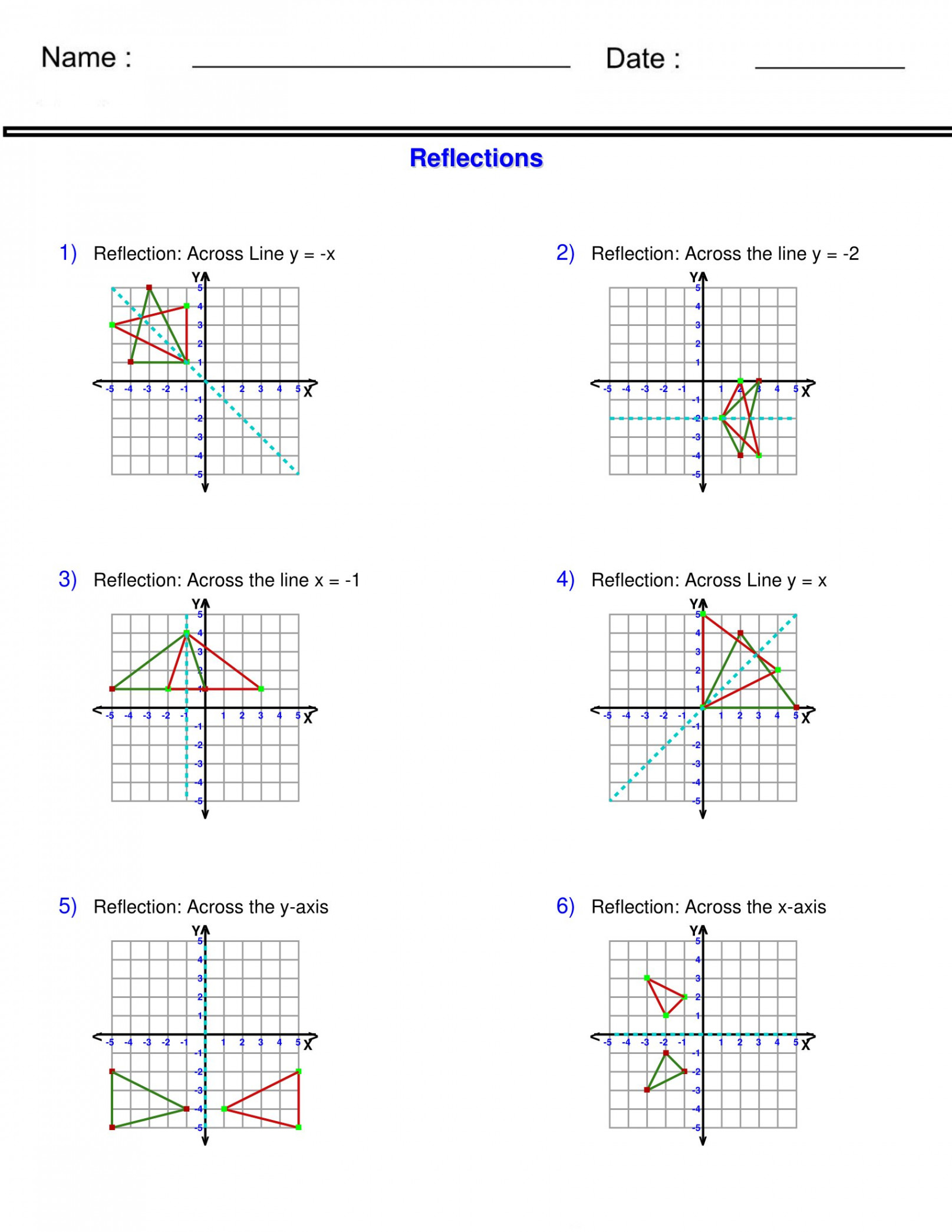 Reflections Worksheets - Transformations Worksheets