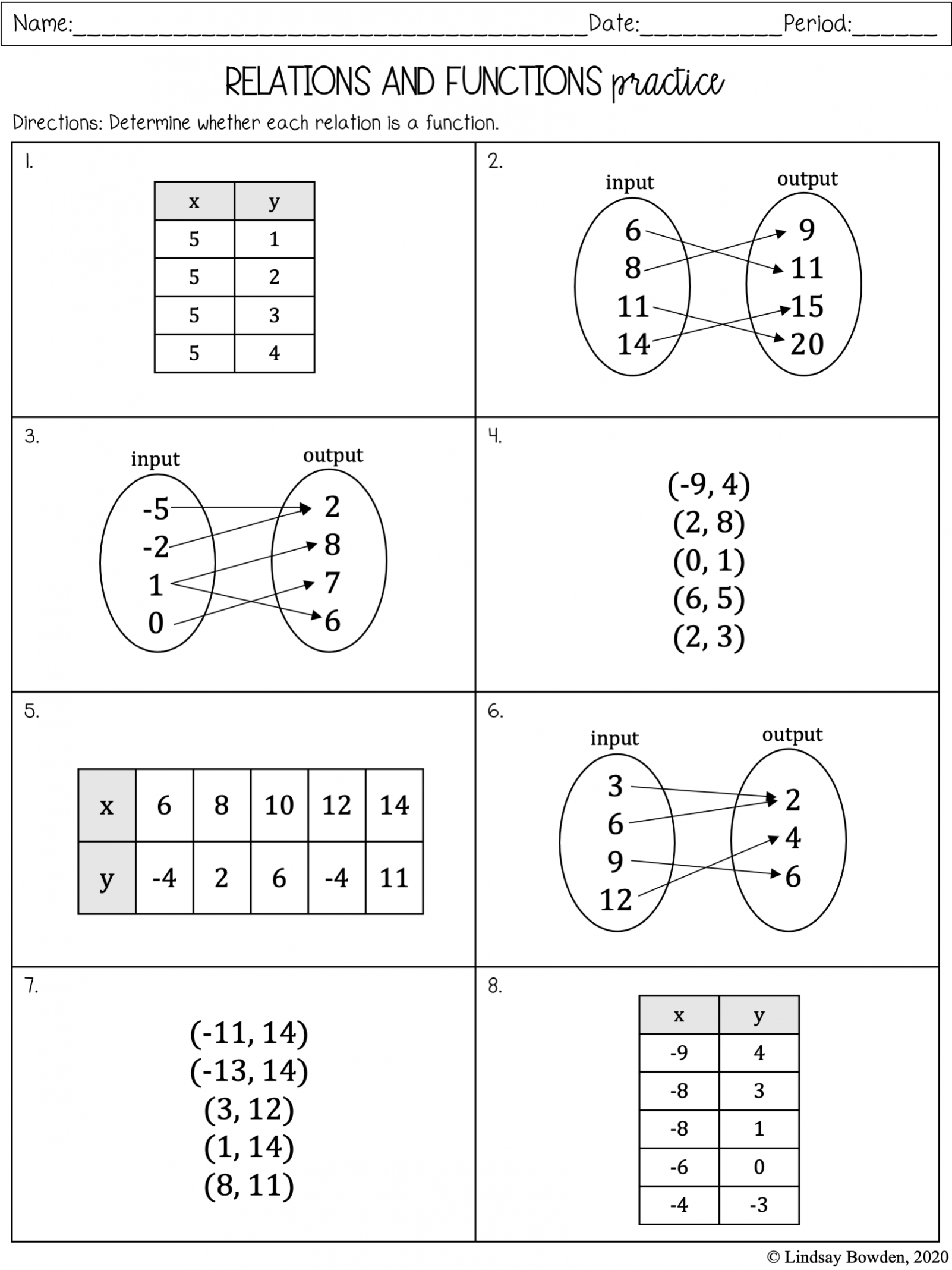 Relations and Functions Notes and Worksheets - Lindsay Bowden