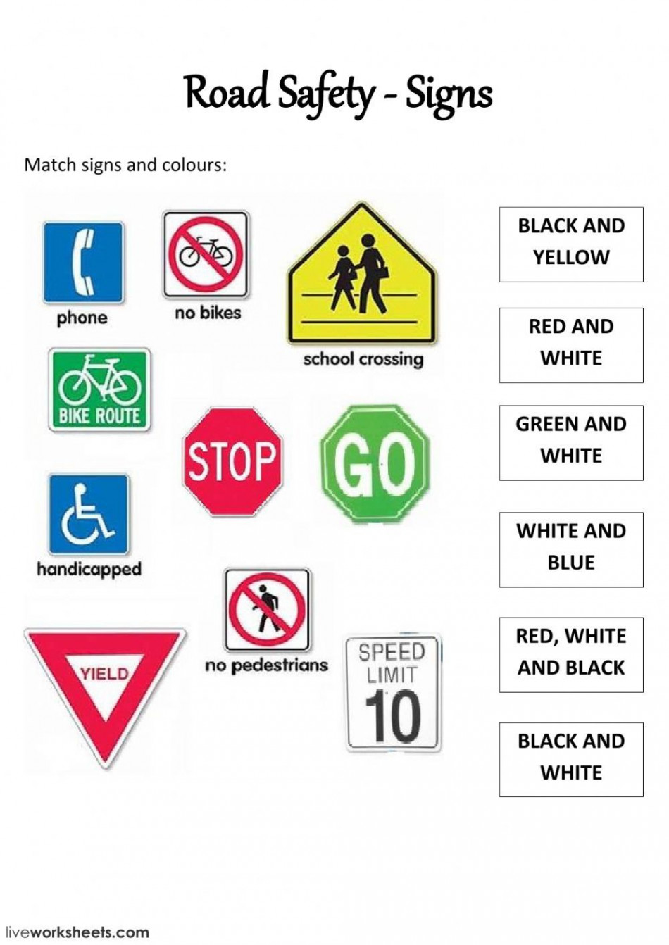 Road Safety - Signs - Interactive worksheet  Road safety signs