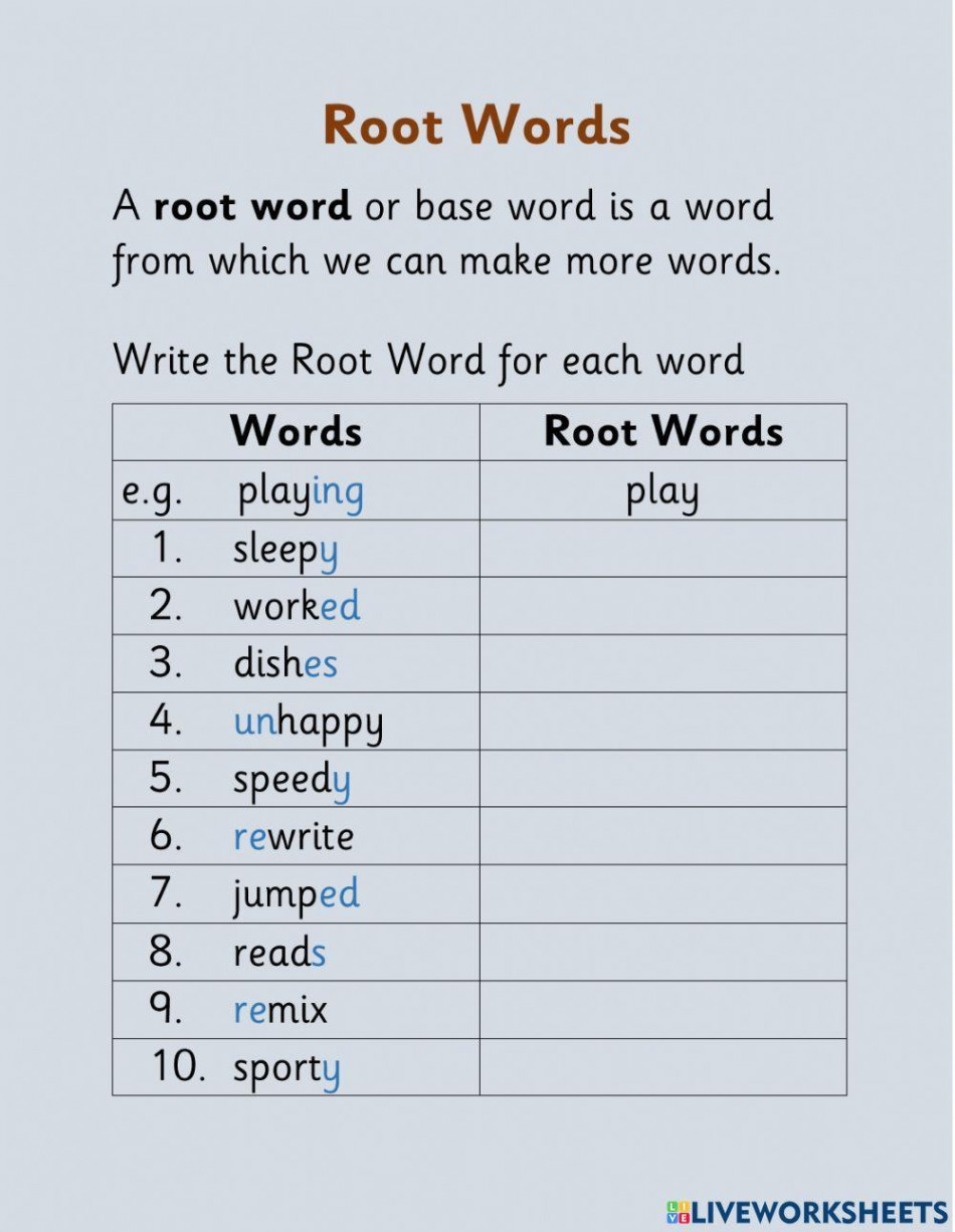 Root Words exercise for Grade   Live Worksheets