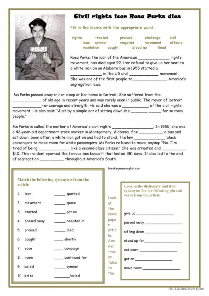 Rosa Parks: English ESL worksheets pdf & doc