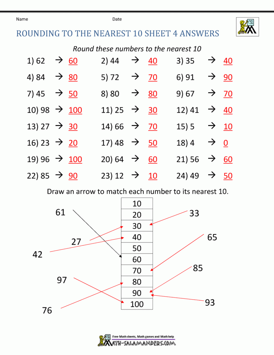 Rounding to the nearest  Sheet  Answers  Free printable math