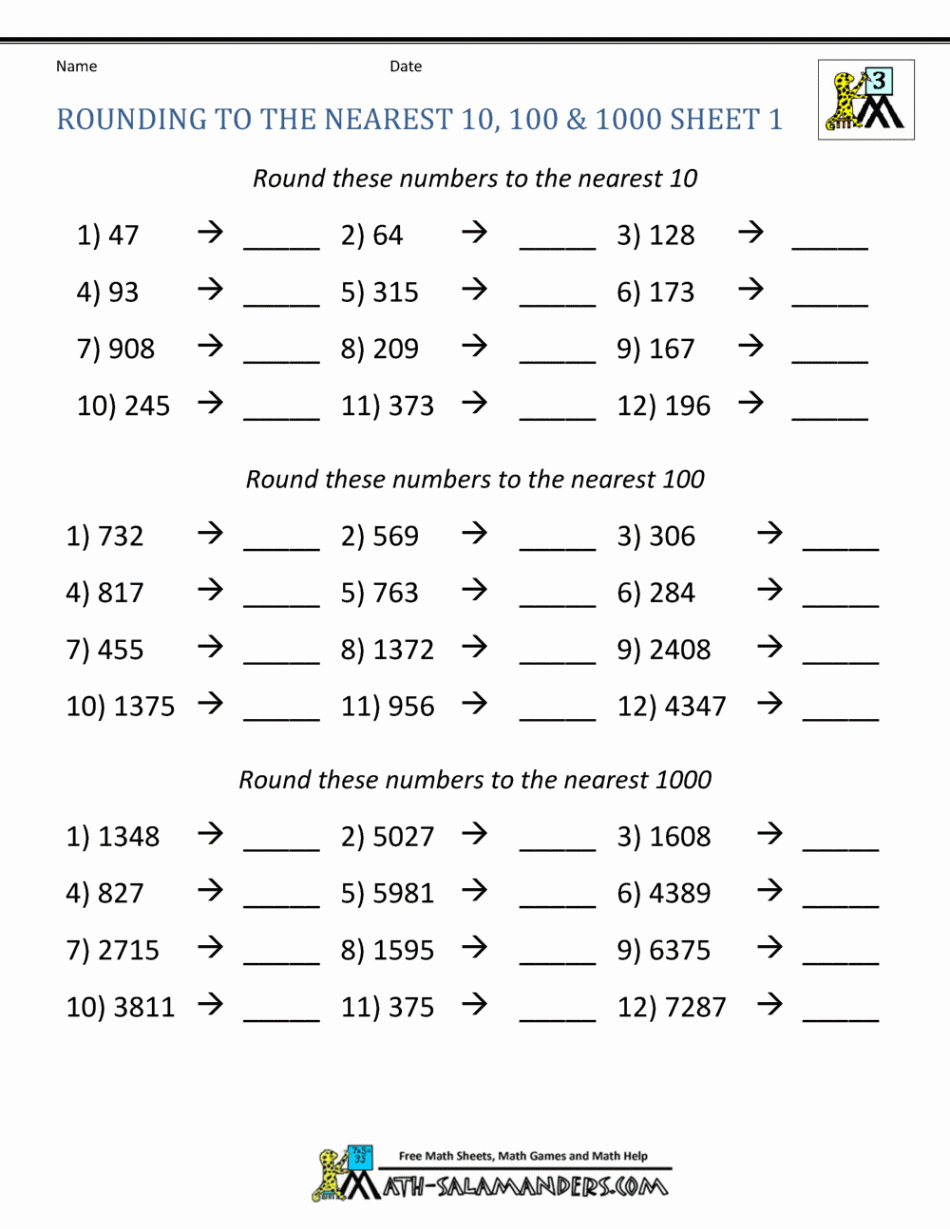 Rounding to the nearest  Worksheets