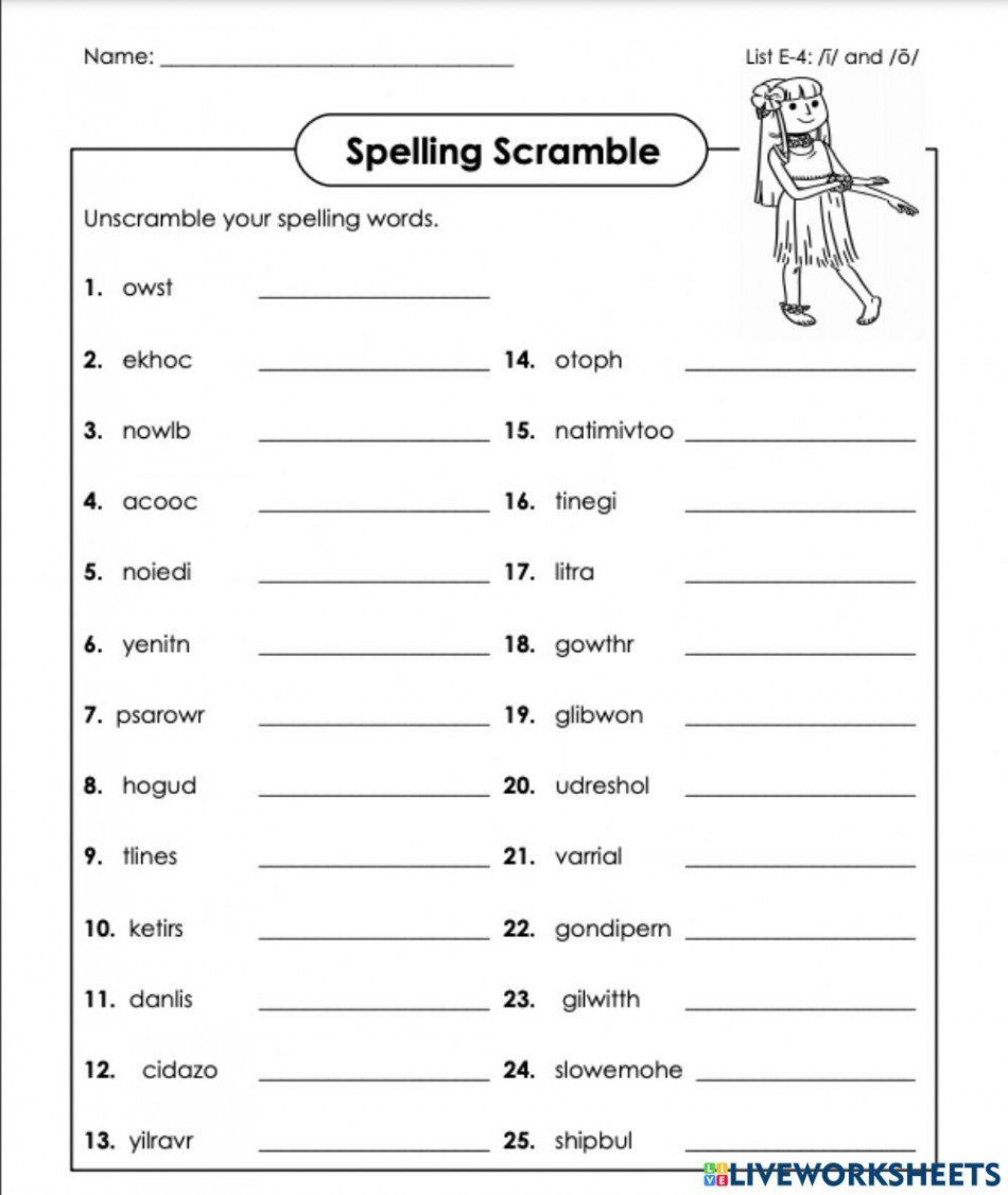 Scramble words e- th grade worksheet  Live Worksheets