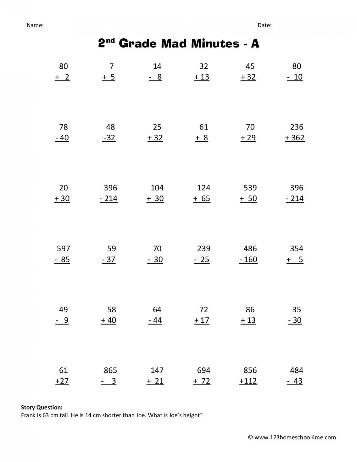 Second Grade Math Worksheets -  Homeschool  Me